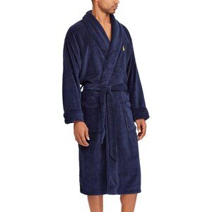 Polo Ralph Lauren Mens Microfiber Plush Robe L/ XL Blue Cruise Navy NWT